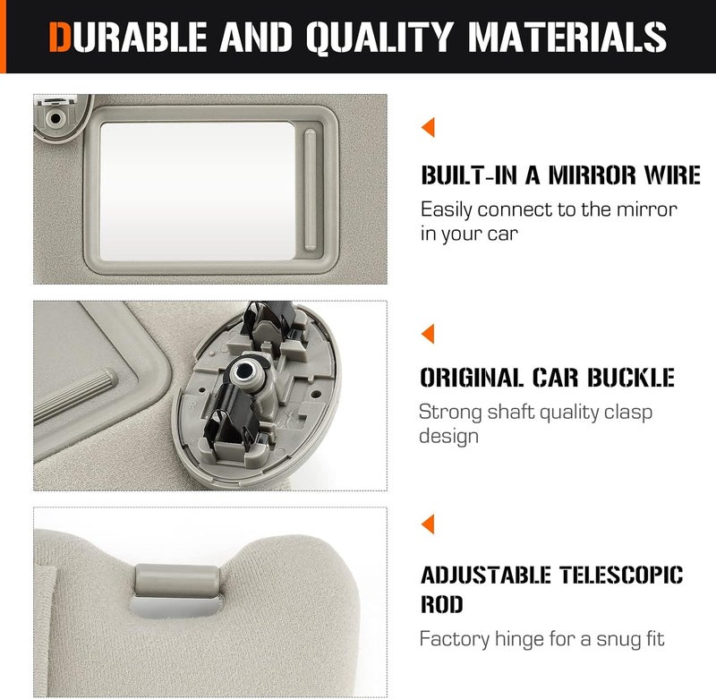 AEagle Left & Right Sun Visor with Light for 2009-2016 Toyota Venza with Sunroof, Driver & Passenger Sides Beige Sunvisor Replacement 74320-0T022-B1, 74310-0T022-B1 - Image 5